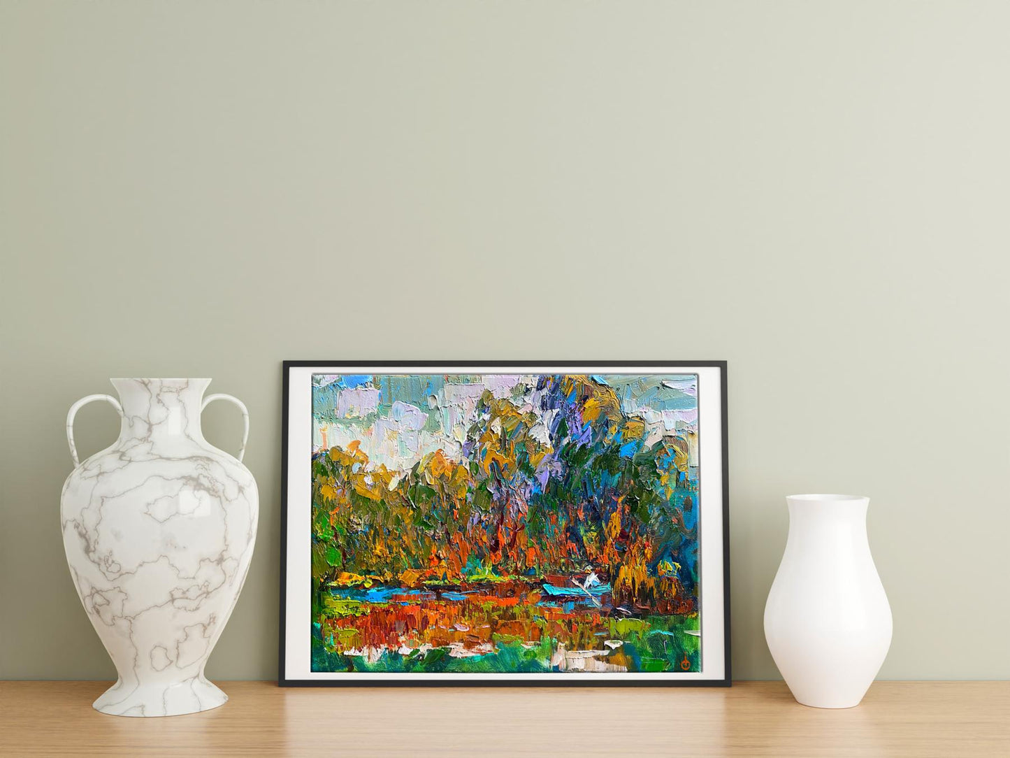 Oil painting capturing the scene above a pond by Alex Ivanyuk