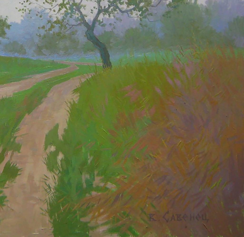 Oil painting September autumn morning by Valery Savenets path in grasses