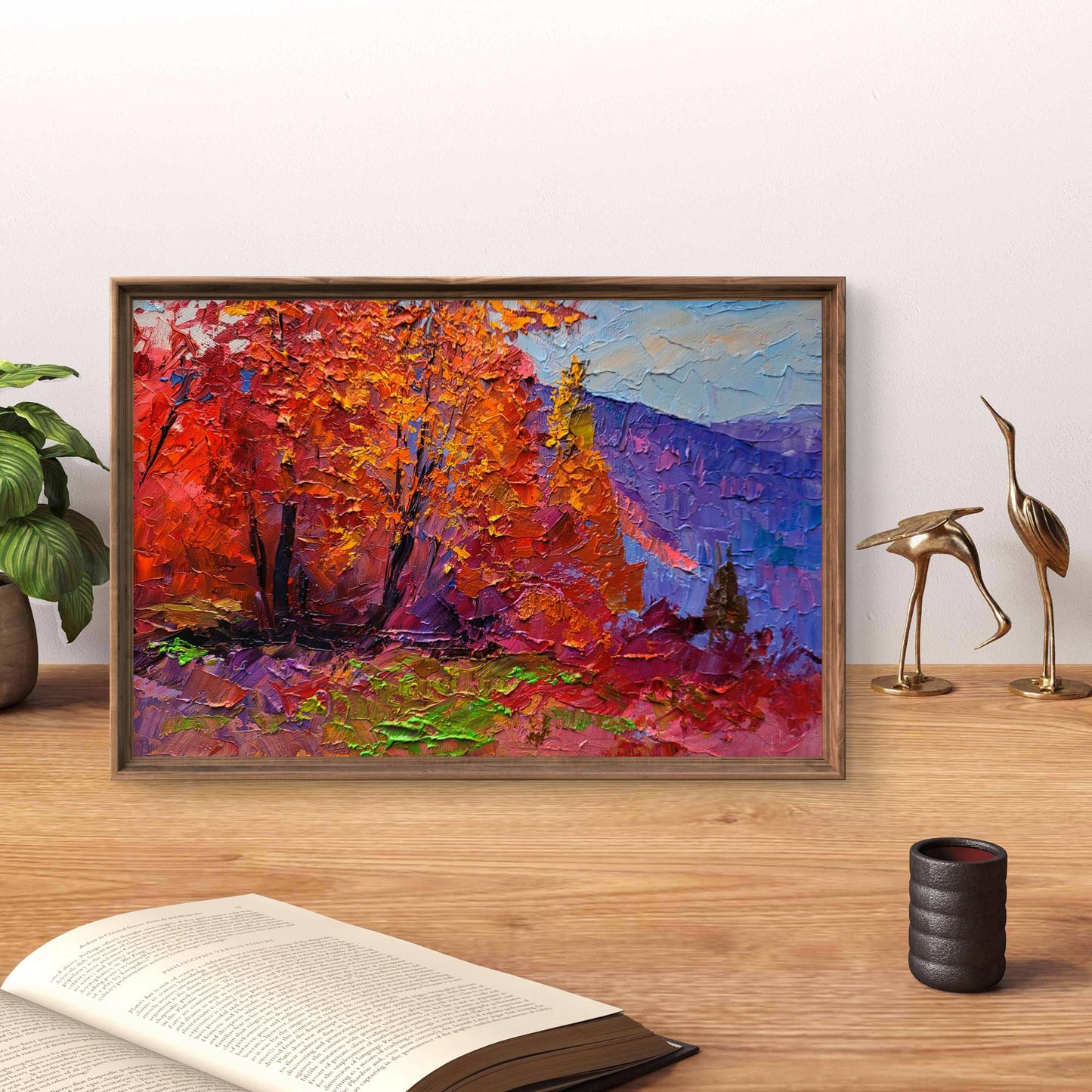 Oil painting Autumn is crimson by Boris Serdyuk in rustic frame