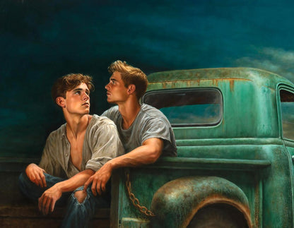 Oil painting A Wild Evening in the Car Richard Fox