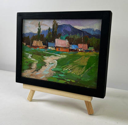 Oil painting of quiet village on hills by Yuriy Suprunchuk