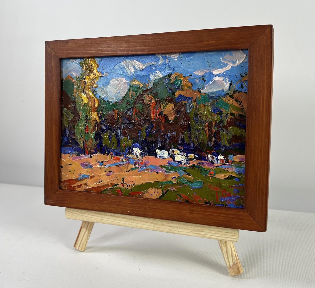 Oil painting Morning at the edge of the forest by Oleksiy Ivanyuk in wooden frame
