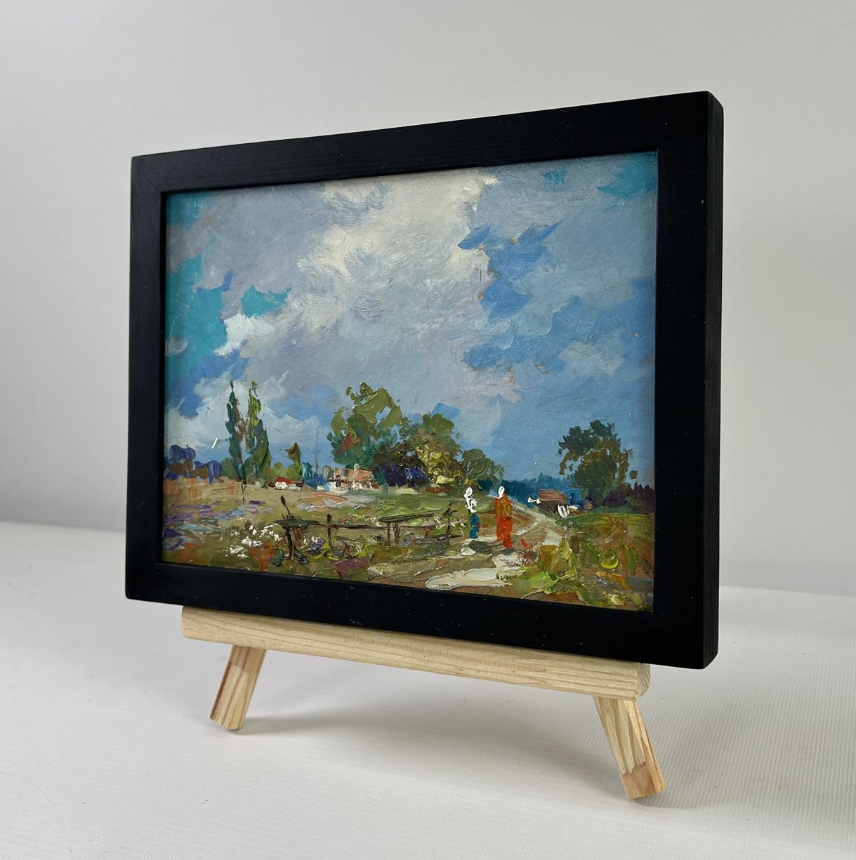Black-framed miniature oil painting Past the outer houses by Yuriy Suprunchuk