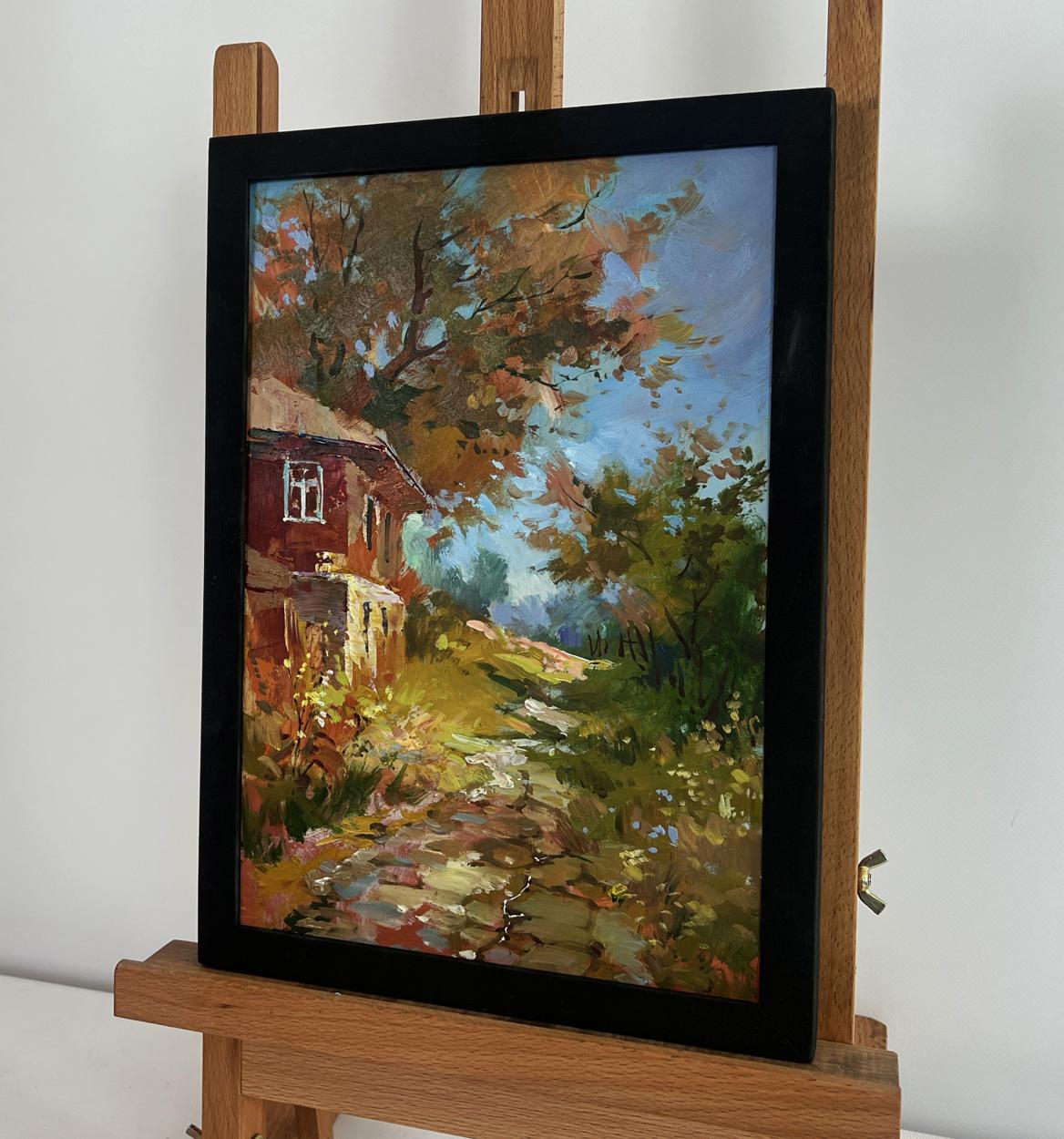 Oil painting Autumn golden path by Yuriy Suprunchuk in black frame