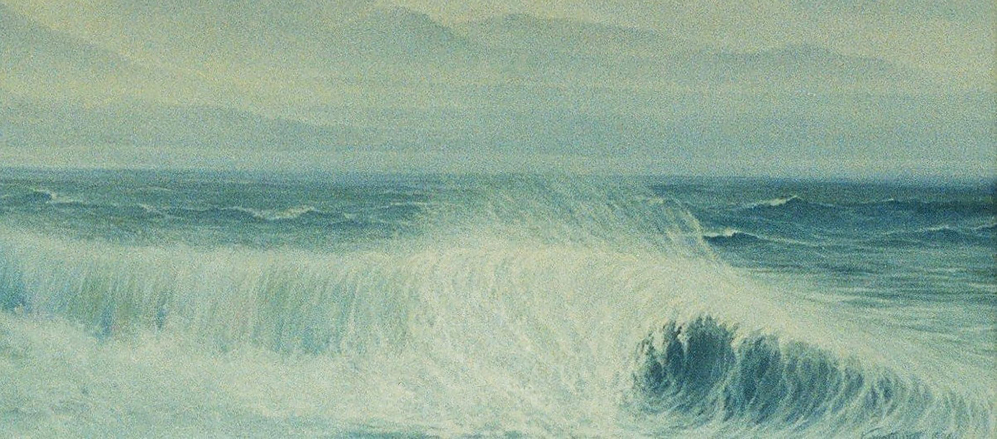 Oil painting of dynamic ocean waves on seashore by Vasily Korkishko