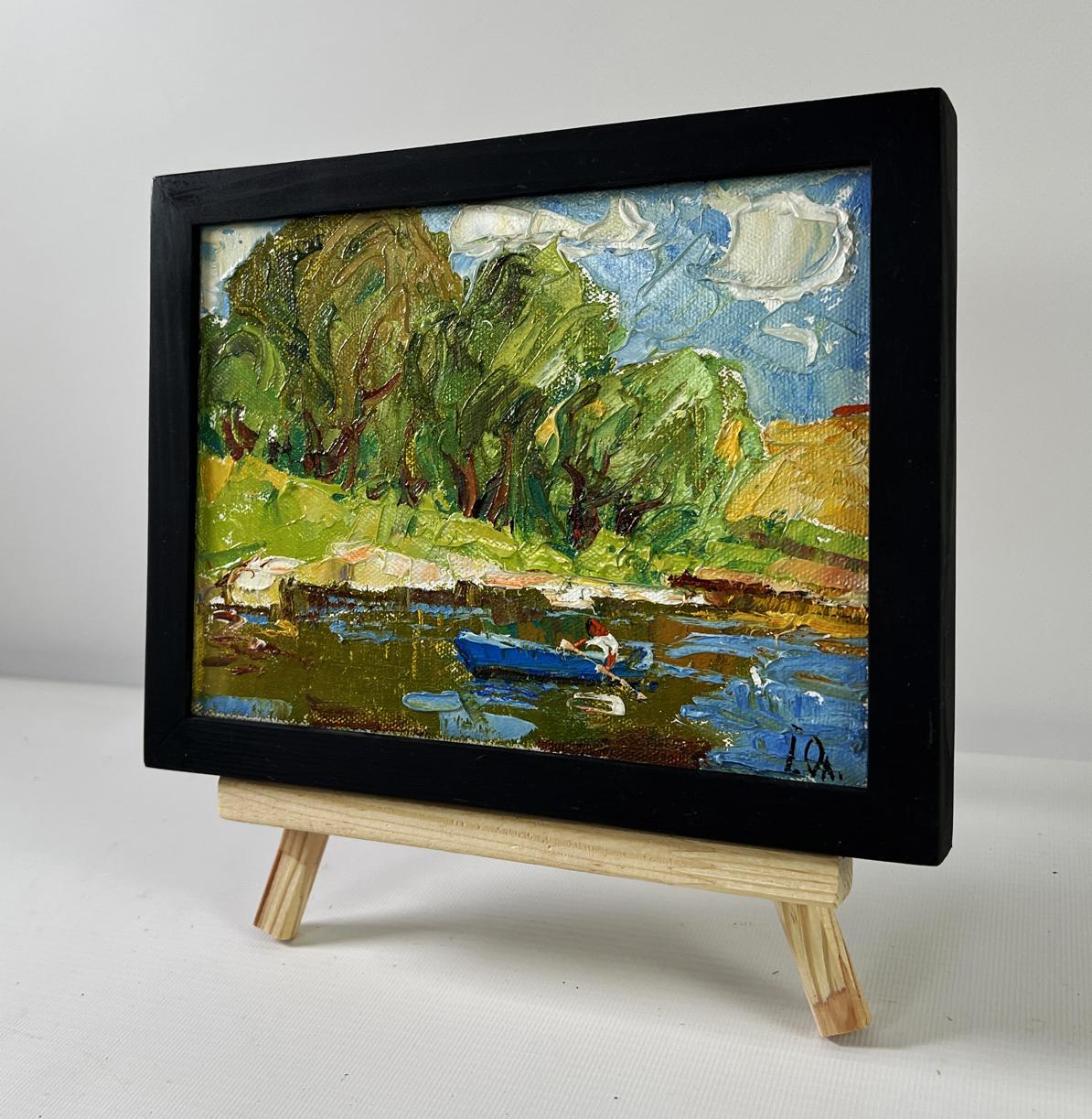 Oil painting Willows by the pond by Oleksiy Ivanyuk on wooden easel