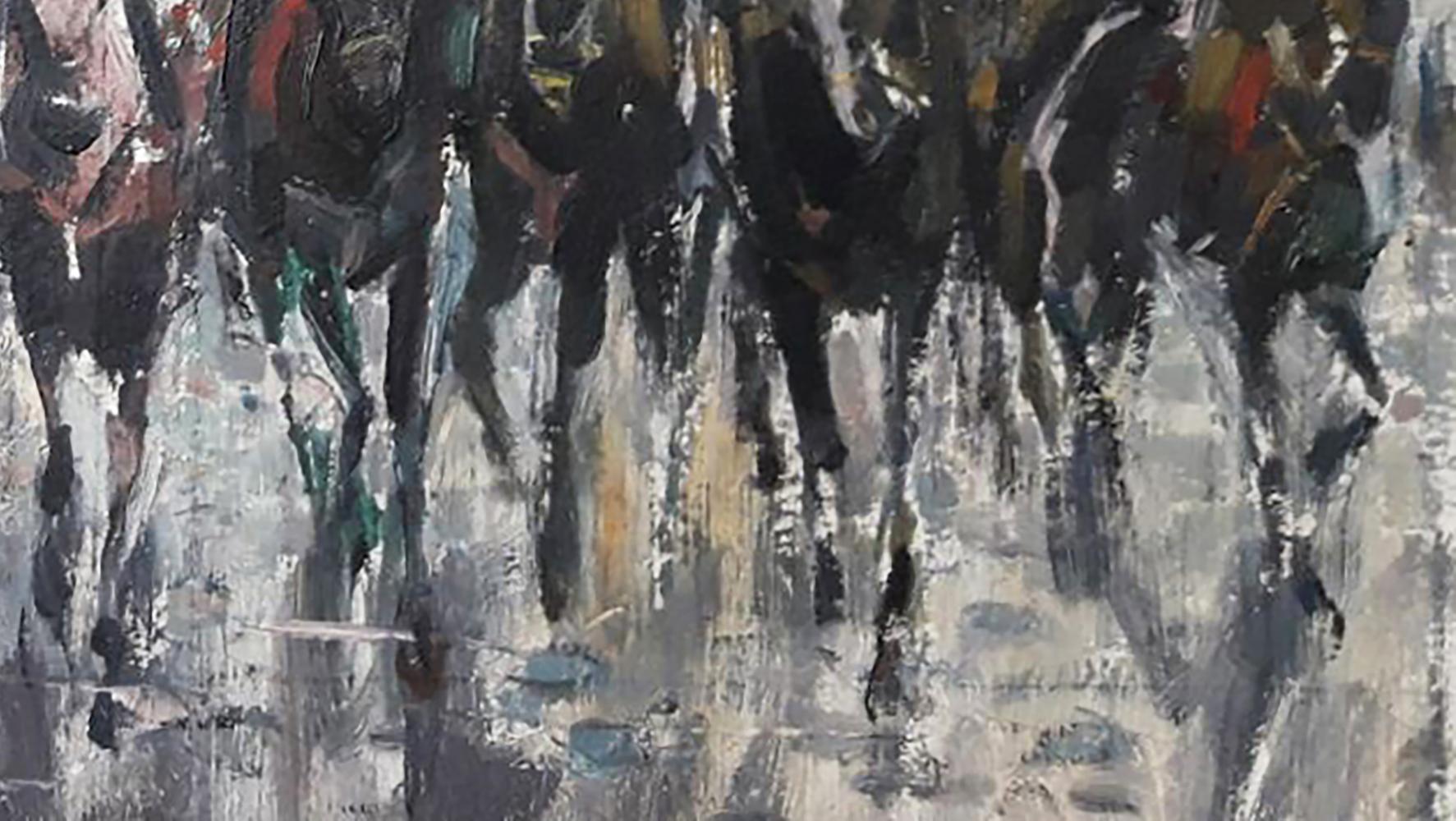 Oil painting of horse parade on Red Square by Vasily Korkishko