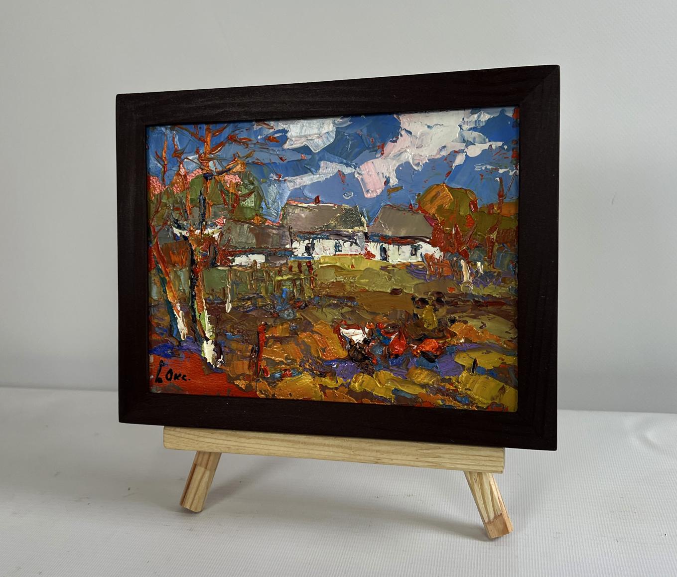 Oil painting Autumn golden time by Oksana Ivanyuk in wooden frame