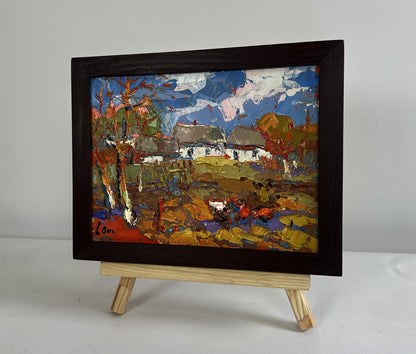 Oil painting Autumn golden time by Oksana Ivanyuk in wooden frame