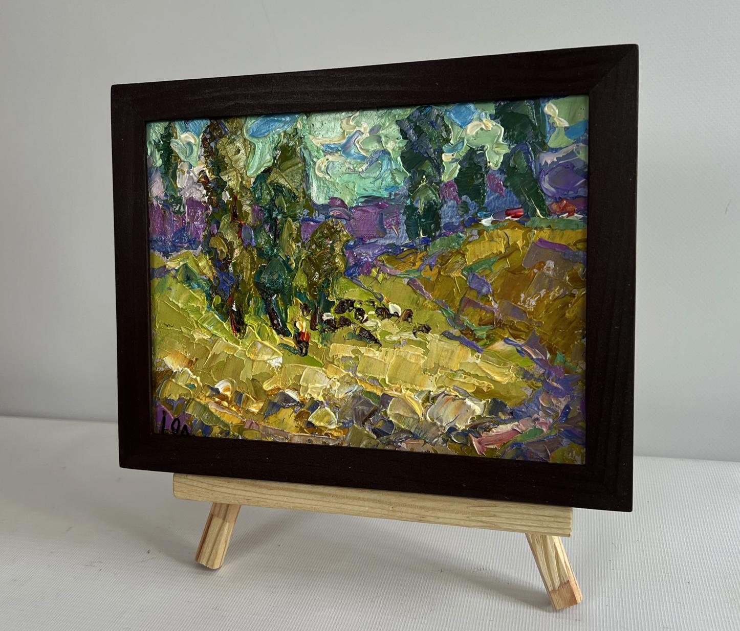 Oil painting Walking through the valley by Oleksiy Ivanyuk, impressionist yellow green strokes