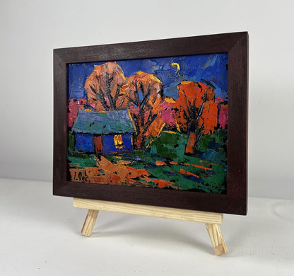 Oil painting When evening falls over the land by Oksana Ivanyuk in wooden frame