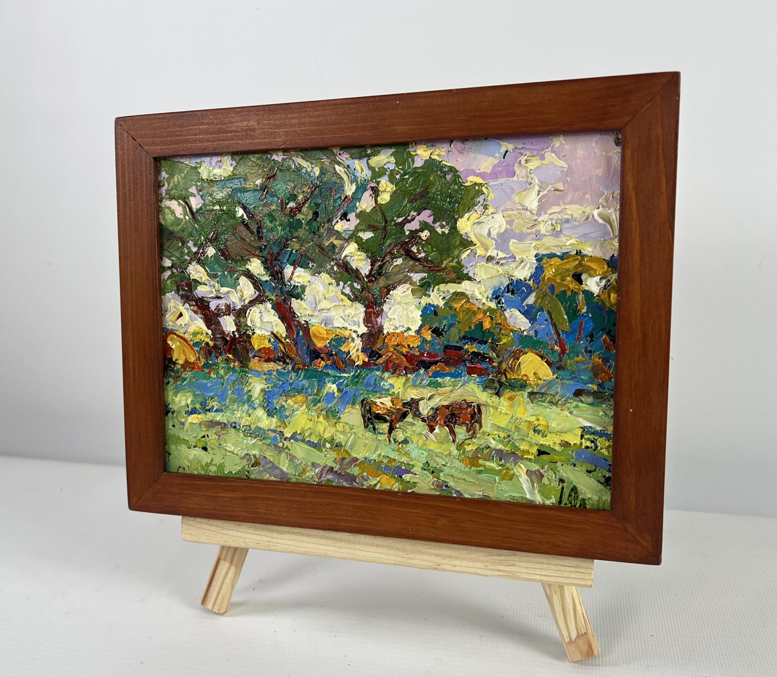 Oil painting Warmth in the heart of the heat by Oleksiy Ivanyuk in brown frame