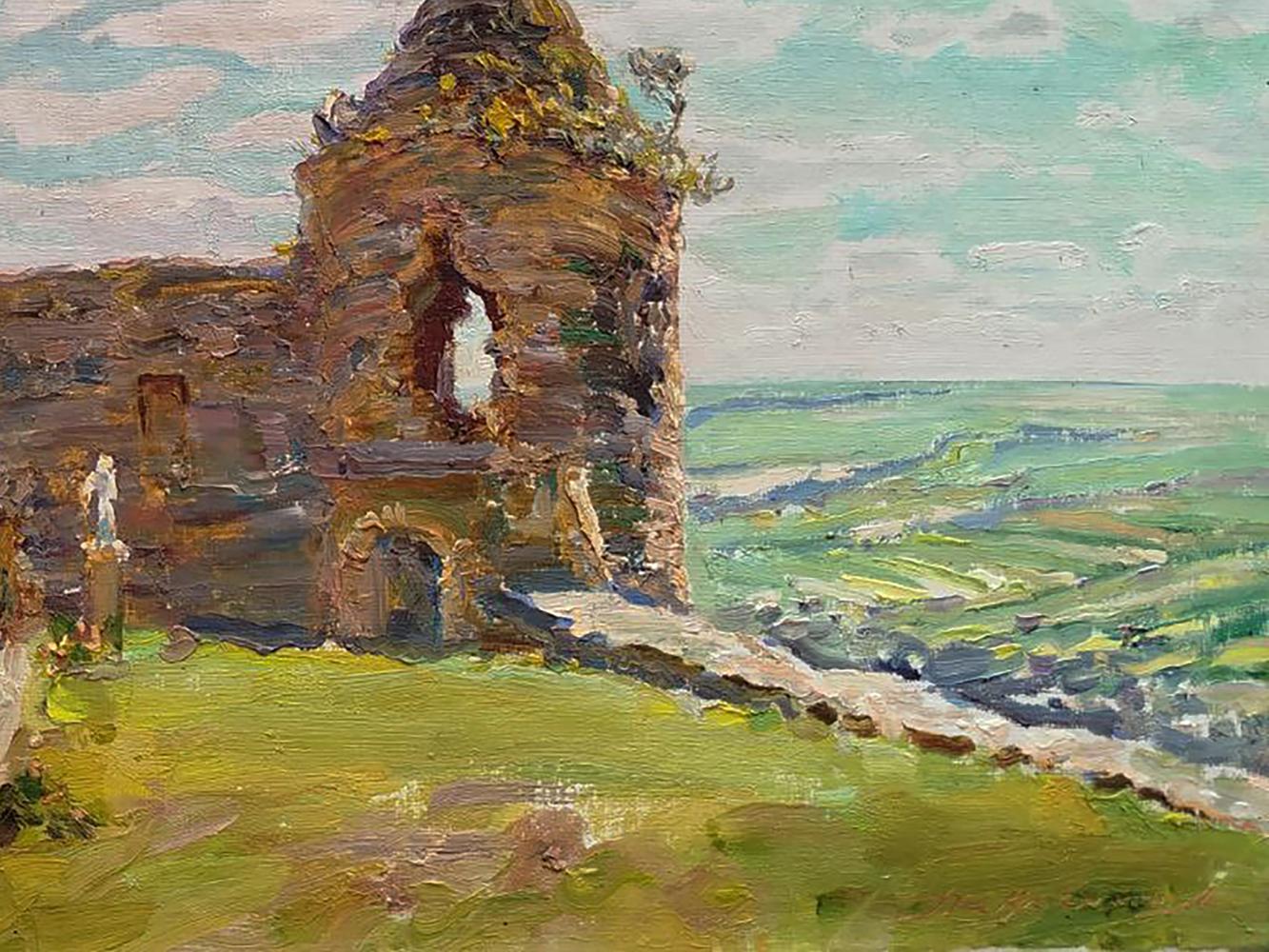 Oil painting of weathered castle ruins by Leonid Pavlenko