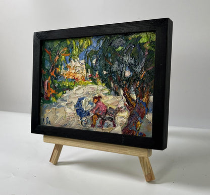 Oil painting In the summer park by Oleksiy Ivanyuk in black frame