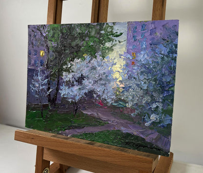 Oil painting Spring evening city mood by Boris Serdyuk garden scene
