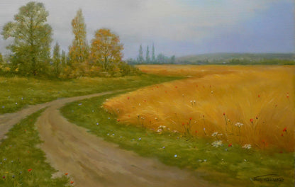 Oil painting Road under the Clouds by Vasily Korkishko serene path in fields