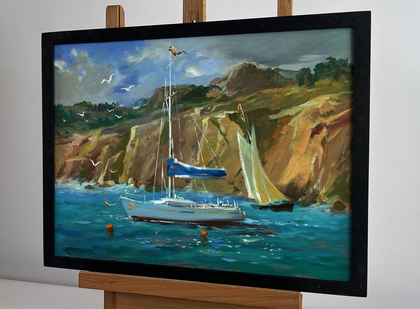Oil painting Sailing away on a yacht by Yuriy Suprunchuk in black frame
