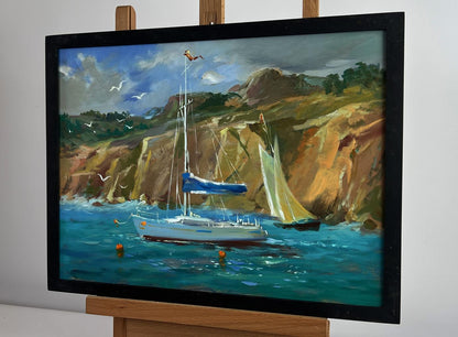Oil painting Sailing away on a yacht by Yuriy Suprunchuk in black frame