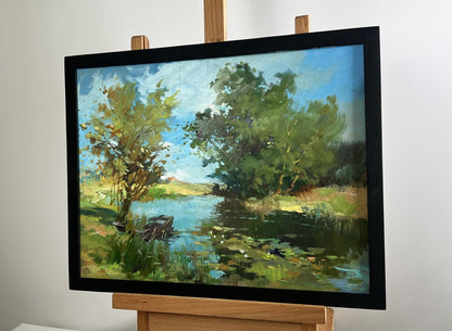 Oil painting A secluded place in nature by Yuriy Suprunchuk lakeside scene
