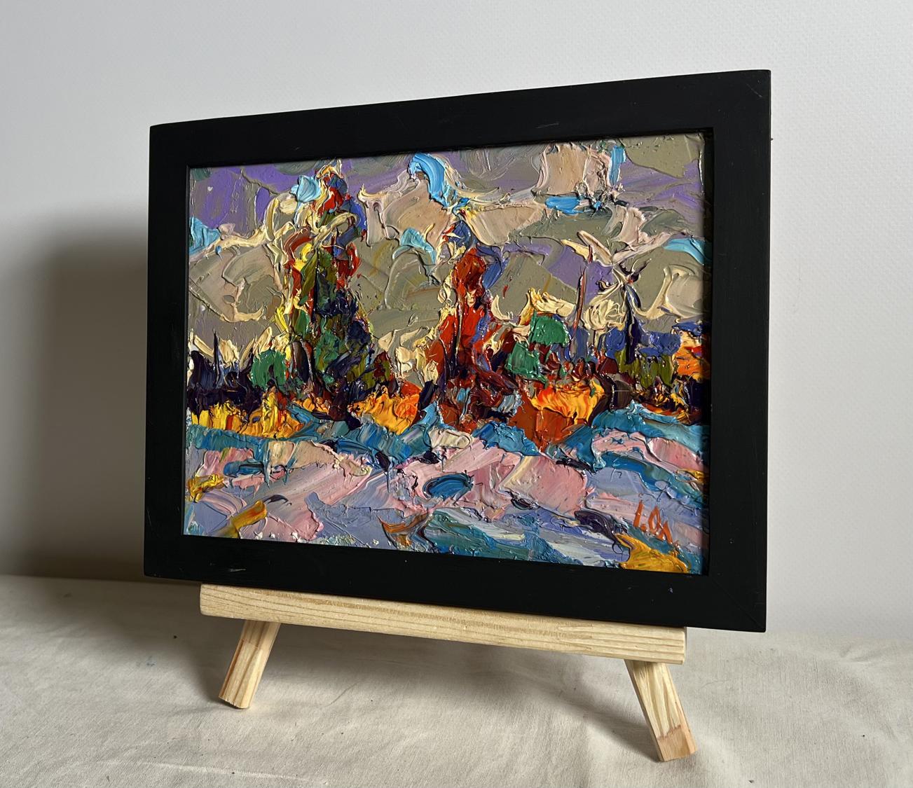 Oil painting The first snow fell by Oleksiy Ivanyuk in black frame