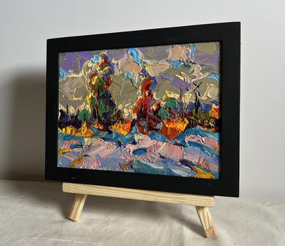 Oil painting The first snow fell by Oleksiy Ivanyuk in black frame