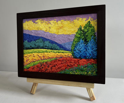 Oil painting Yellow sunset beyond the horizon by V. Zadorozhnya in black frame