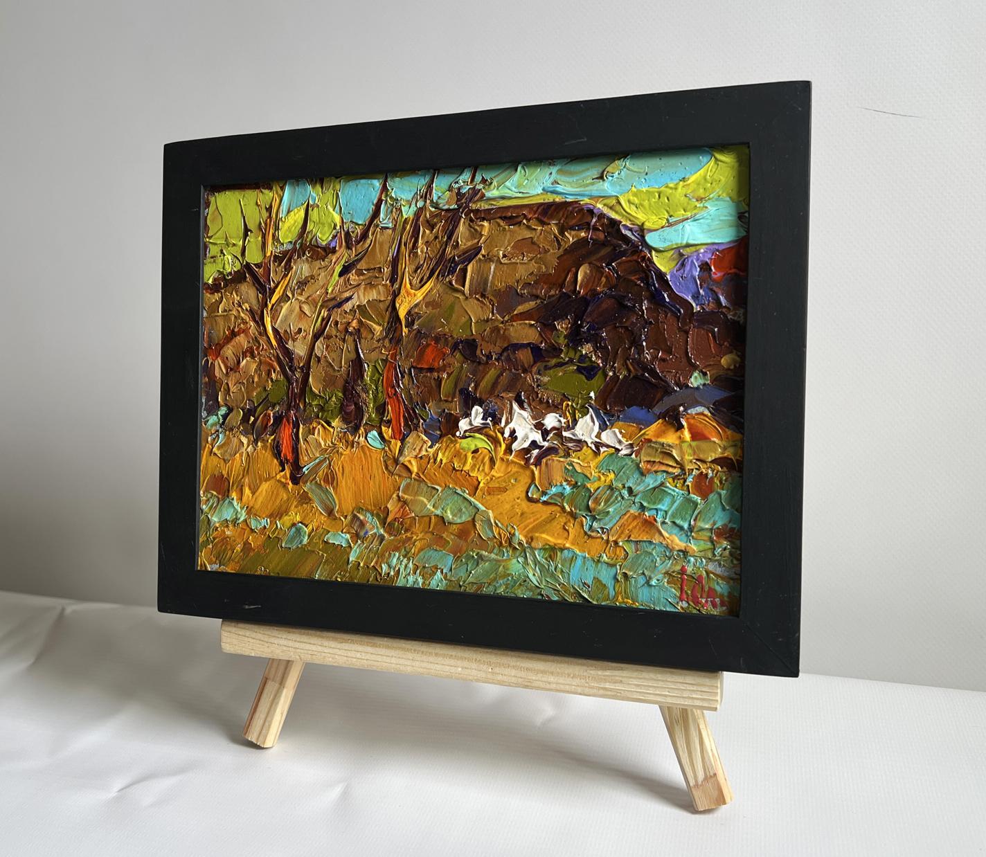 Oil painting Near the old hill by Oleksiy Ivanyuk in black frame