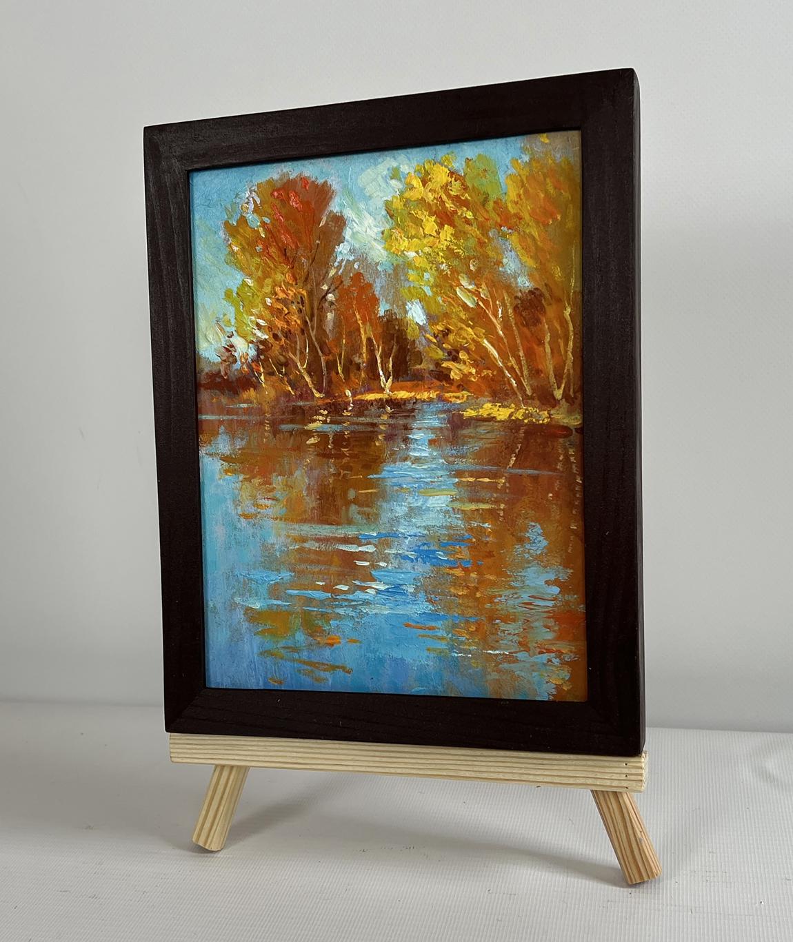 Oil painting Golden reflection of the forest by Yuriy Suprunchuk in dark frame