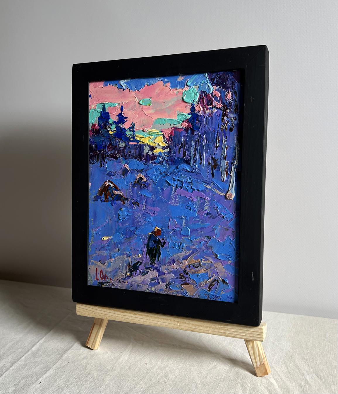 Oil painting Frosty winter evening by Oleksiy Ivanyuk in black frame