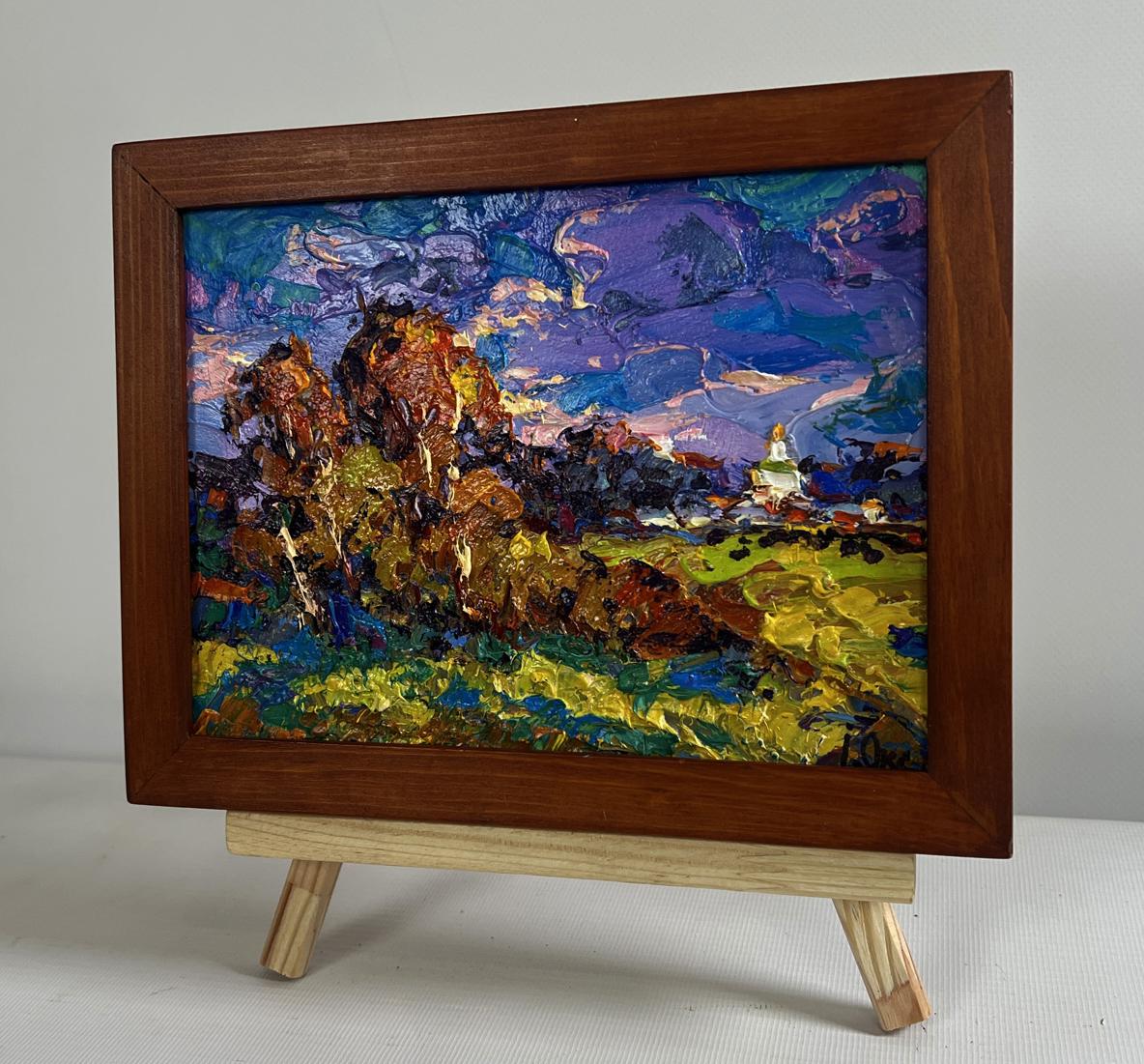 Oil painting Autumn Breeze in the Forest by Oksana Ivanyuk in wooden frame