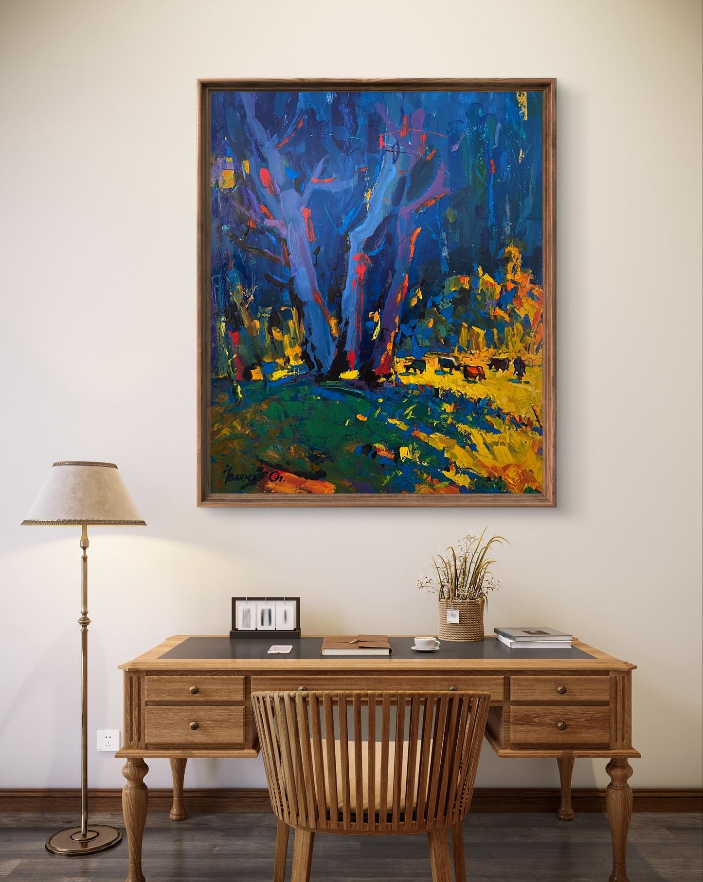 Vibrant In the shade of the sedges oil painting by Oleksiy Ivanyuk in rustic frame