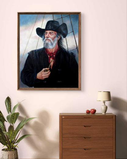 Framed portrait of Sea Wolf Valeriy Bulat bearded man with pipe