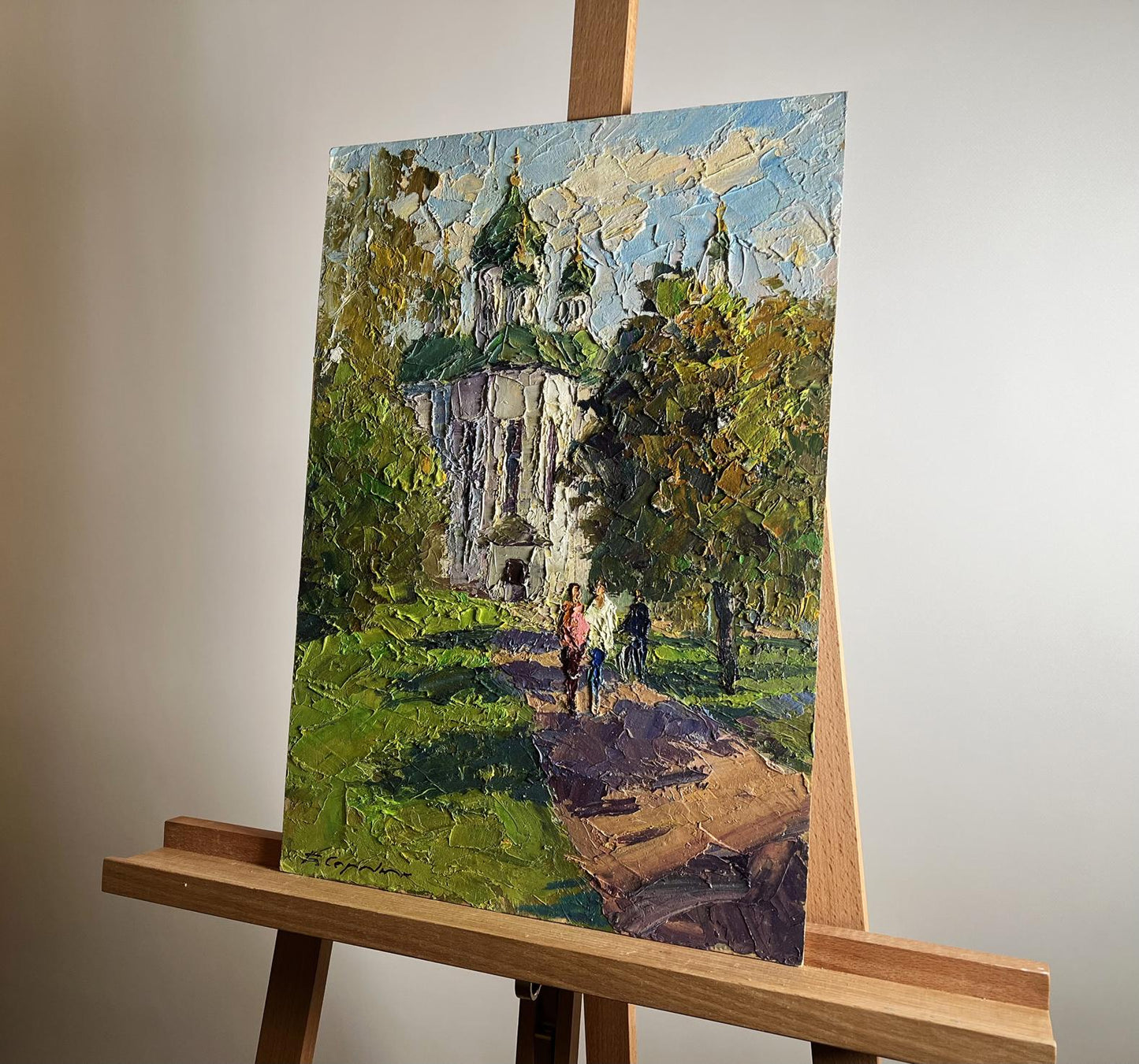 Oil painting Morning near the temple by Boris Serdyuk on easel