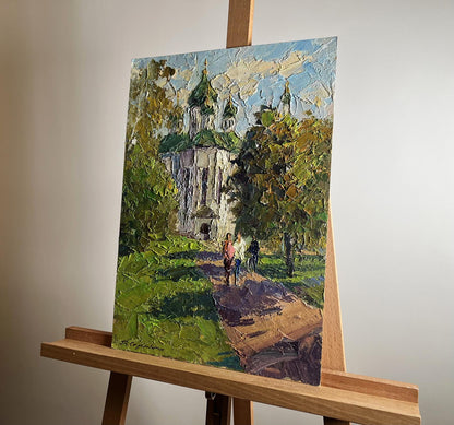 Oil painting Morning near the temple by Boris Serdyuk on easel