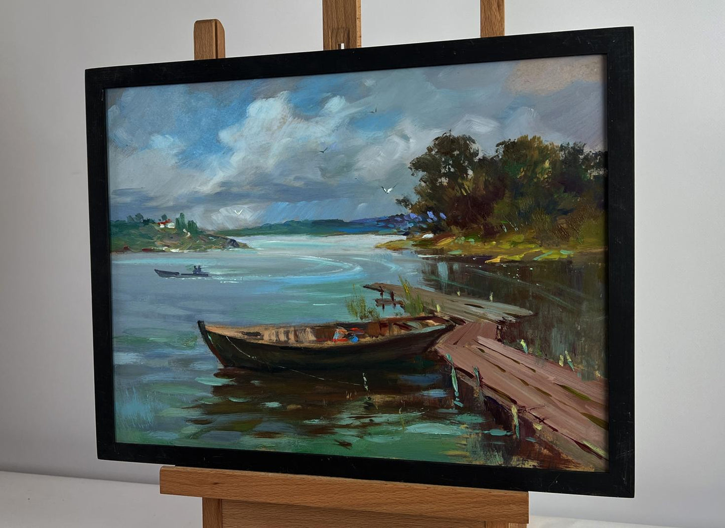 Framed Oil painting of serene lakeside by Yuriy Suprunchuk