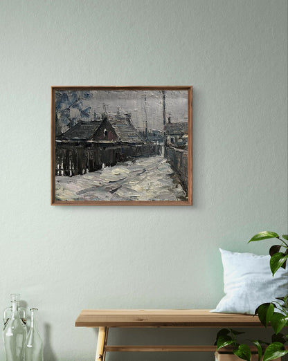 Framed Oil Painting Village Lane by Volodymyr Pashchenko snowy street scene