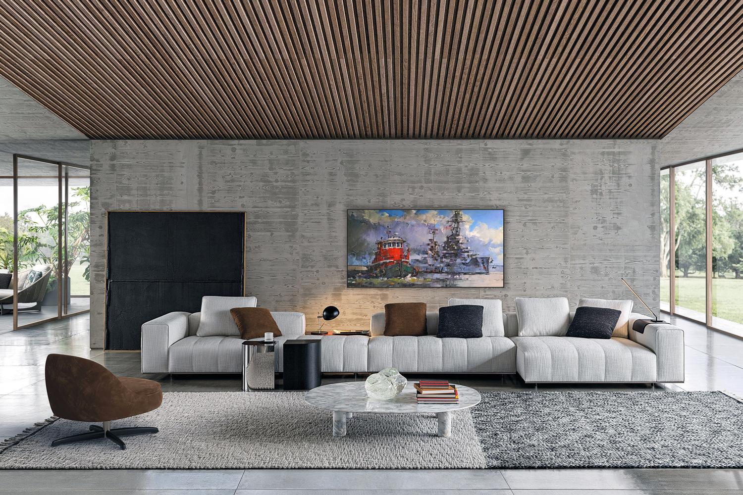 Modern white tufted sectional sofa by Volodymyr Gluhomanyuk