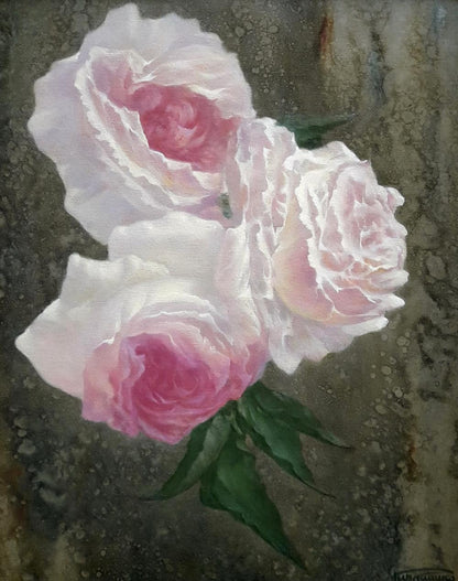 Delicate pink and white roses oil painting by Vasily Korkishko