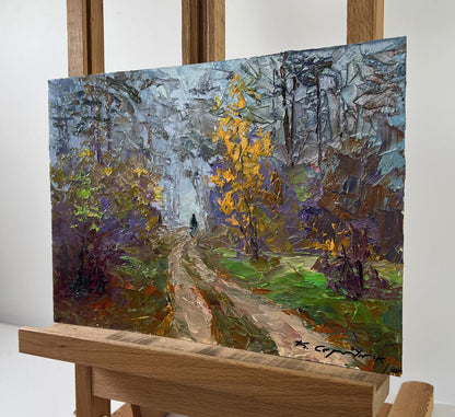 Oil painting Mushroom season by Boris Serdyuk: autumn path in impasto