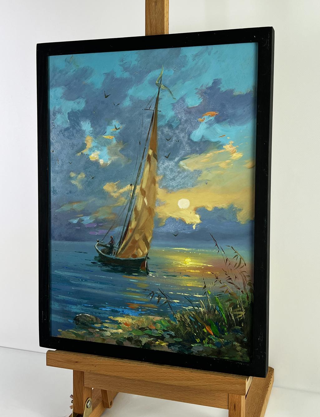 Oil painting of sailboat at sunset by Yuriy Suprunchuk