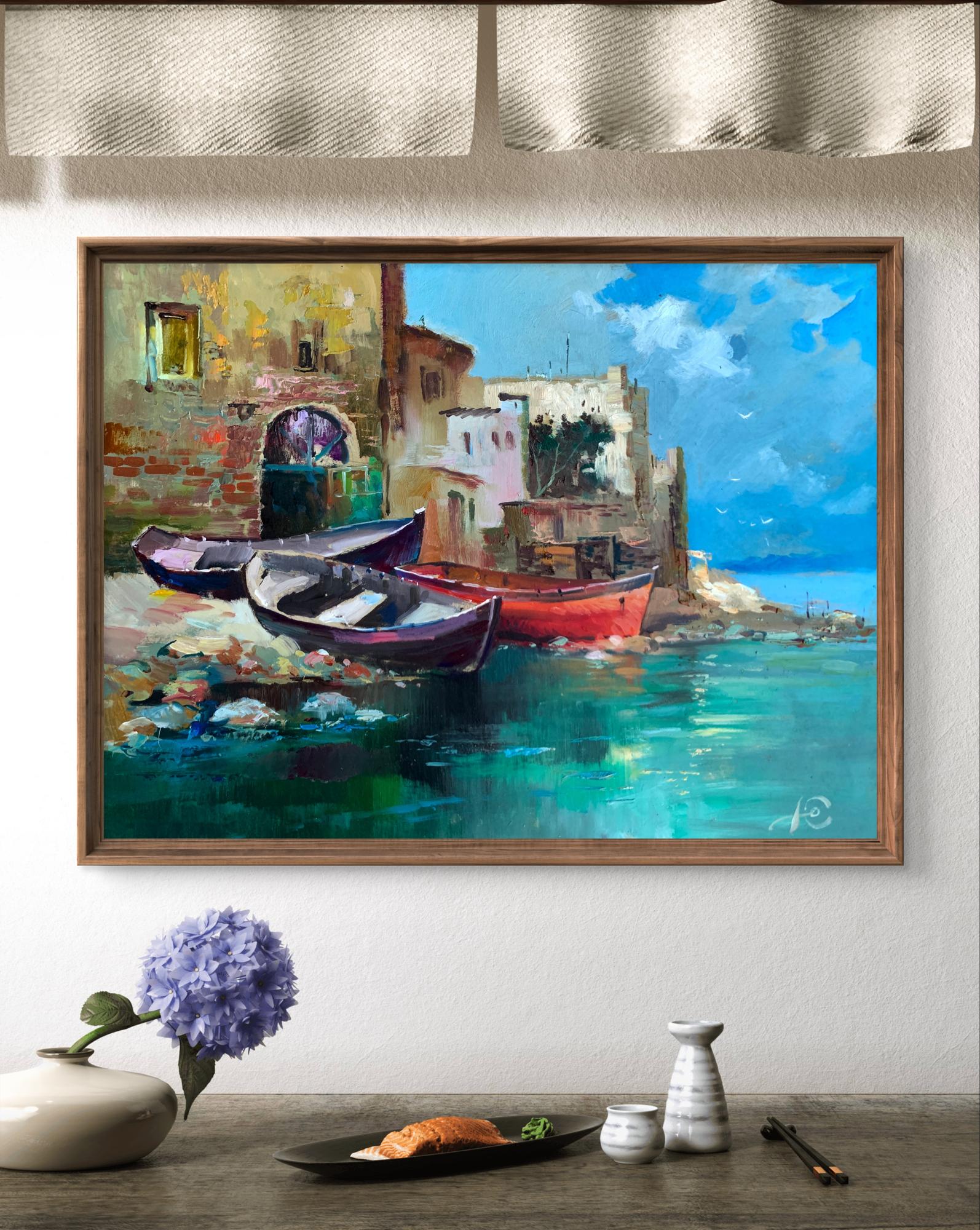 Oil painting On the Seashore by Yuriy Suprunchuk in wooden frame