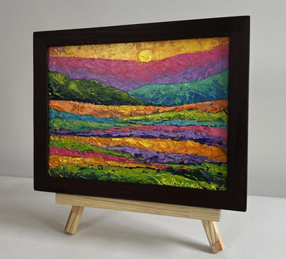 Oil painting The sun in the embrace of the mountain by V. Zadorozhnya in dark frame