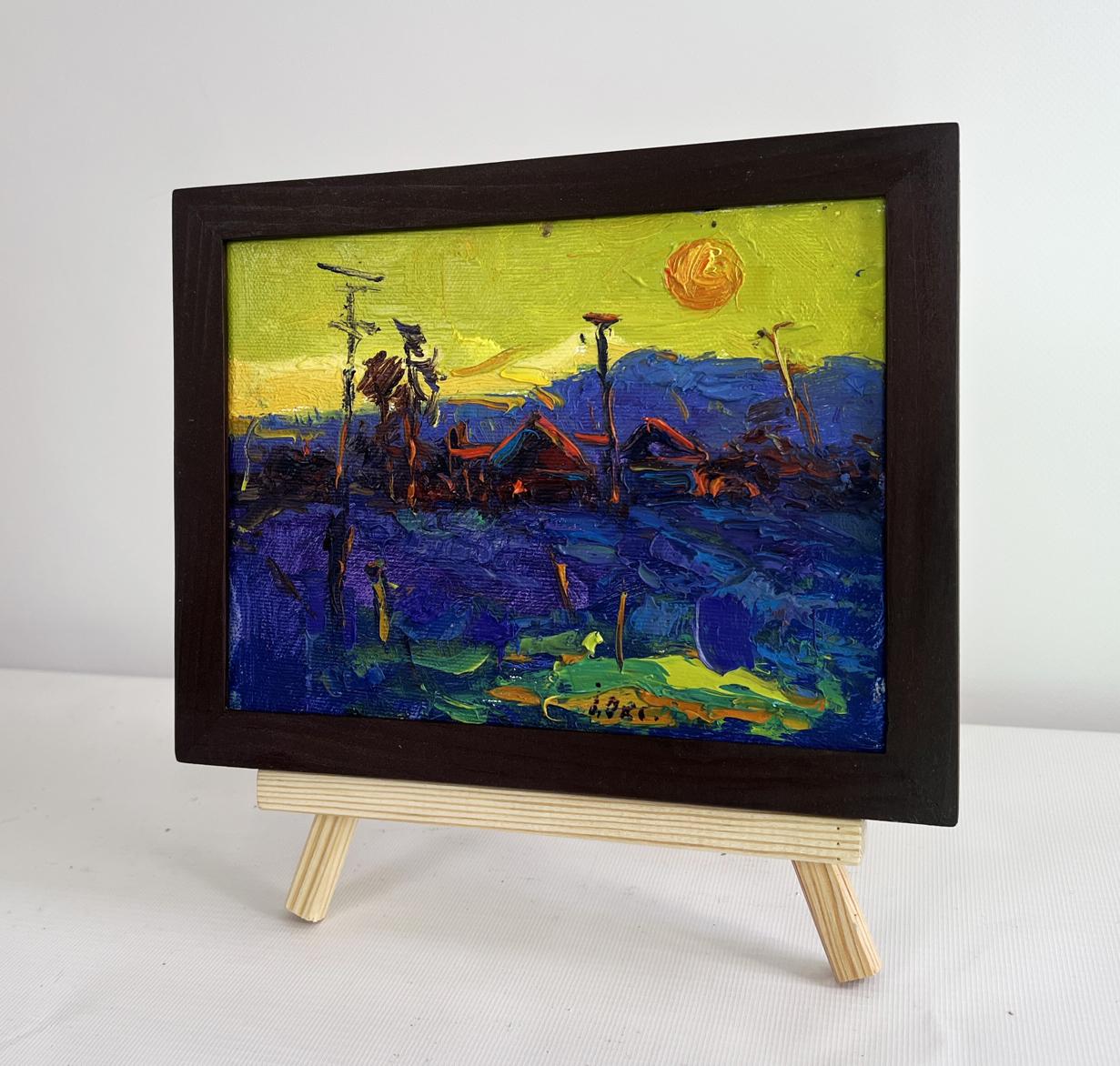 Oil painting Yellow sunset over the village by Oksana Ivanyuk