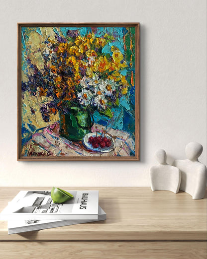 Oil painting Summer still life by Oksana Ivanyuk with yellow flowers