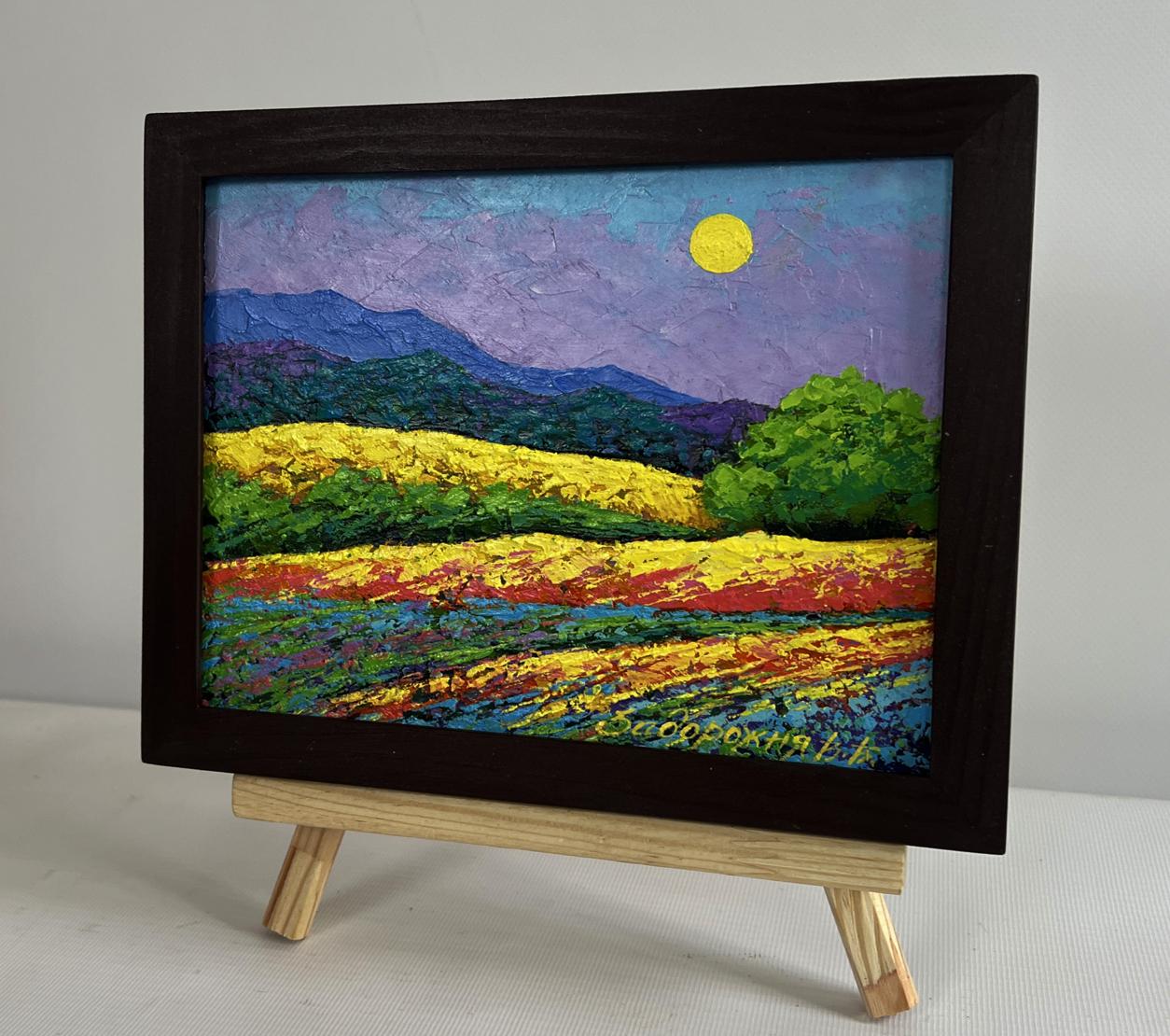 Oil painting At the Foot of the Mountains by V. Zadorozhnya in dark frame
