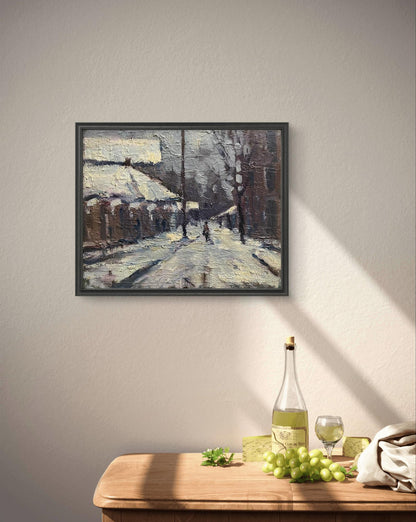 Framed Oil Painting Sunday Volodymyr Pashchenko snowy street scene