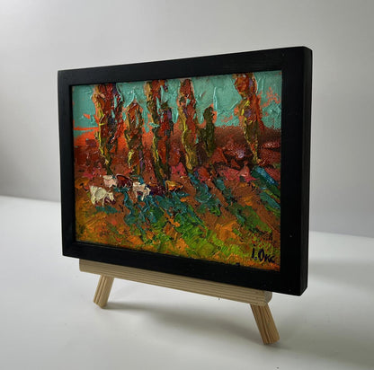 Oil painting Autumn evening in the field by Oksana Ivanyuk in black frame