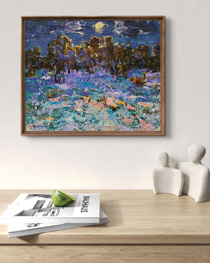 Oil painting Moonlit night by Oleksiy Ivanyuk, vibrant full moon scene