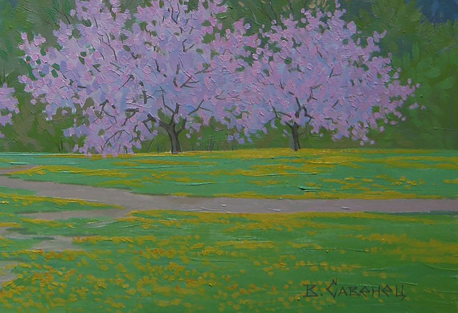 Oil painting of spring cherry blossoms by Valery Savenets