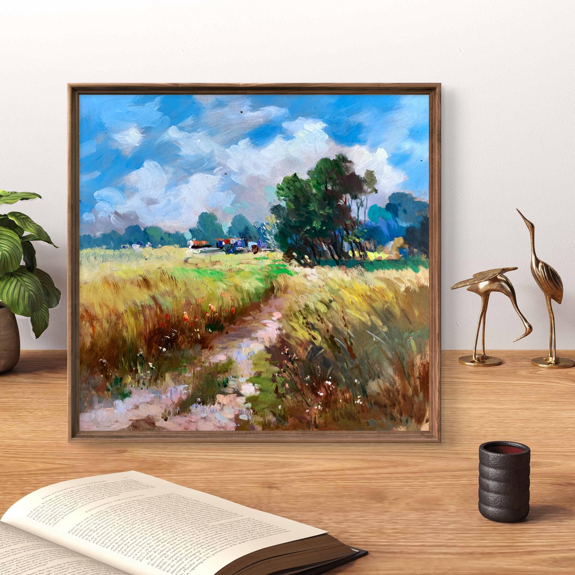 Oil painting Wheat Field by Yuriy Suprunchuk in square rustic wooden frame